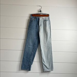 PacSun Two-Tone Straight Leg Jeans in Dark Blue & Light Blue
